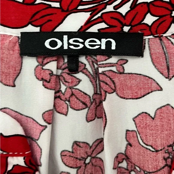OLSEN Red Floral Blouse Peplum Button Front 3/4 Sleeve Lightweight Top Large - Picture 5 of 9